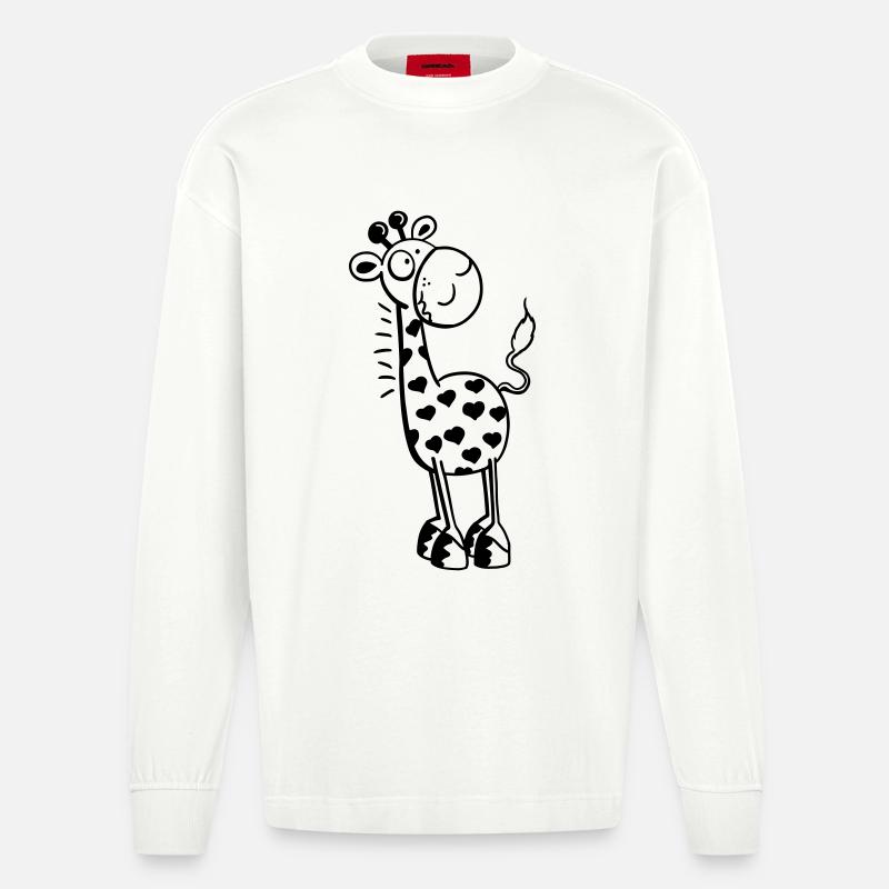 Herzliche Giraffe - Giraffen - Tiere - Comic - Heavyweight Oversized Organic Langarmshirt Made in EU - OFF WHITE