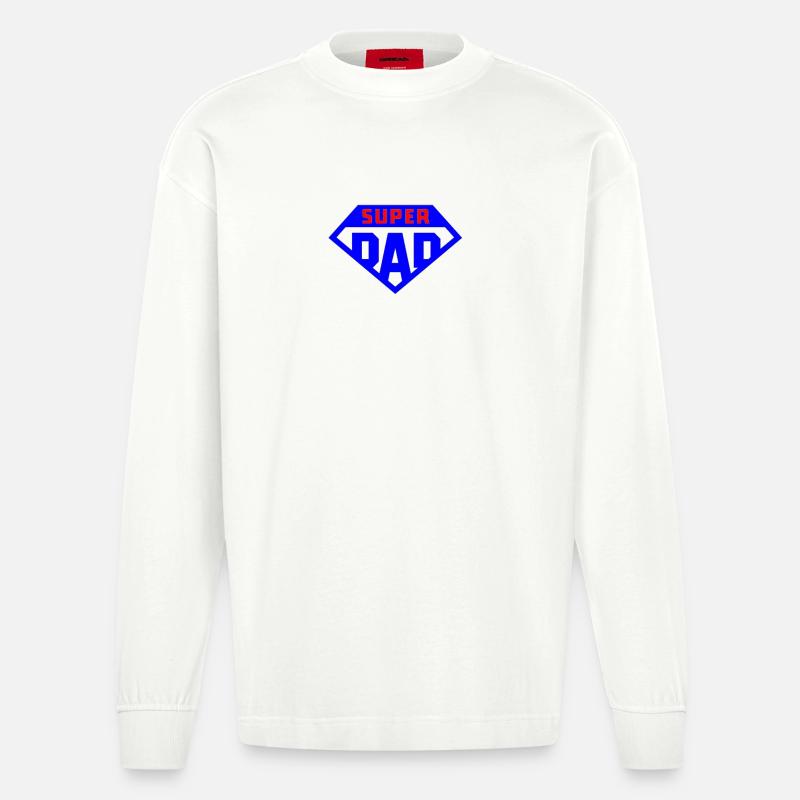 Super Papa Hellblaues Abzeichen - Heavyweight Oversized Organic Langarmshirt Made in EU - OFF WHITE