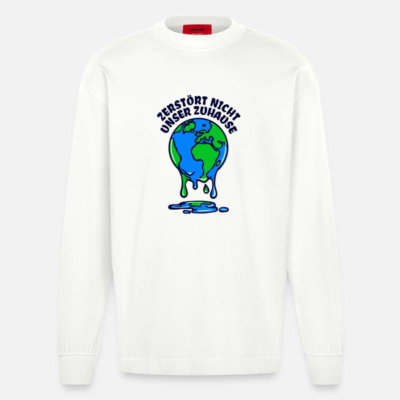 Umwelt Mutter Erde Umweltschutz Statement - Heavyweight Oversized Organic Langarmshirt Made in EU - OFF WHITE