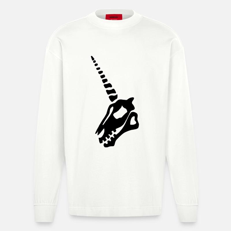 schwarzer Einhornschädel - Heavyweight Oversized Organic Langarmshirt Made in EU - OFF WHITE