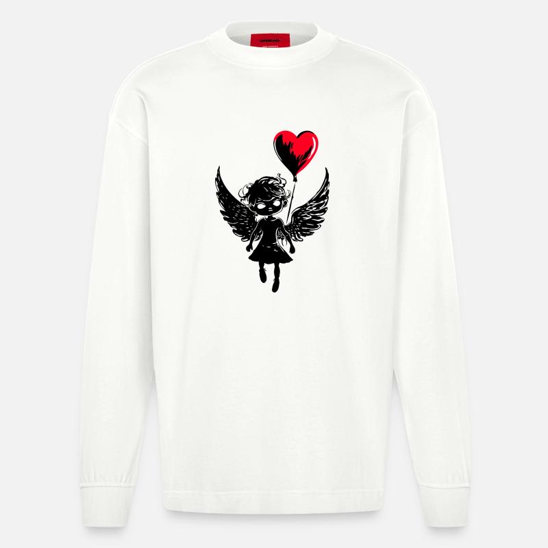 Engel mit Herz Luftballon - Heartful Creatures - Heavyweight Oversized Organic Langarmshirt Made in EU - OFF WHITE
