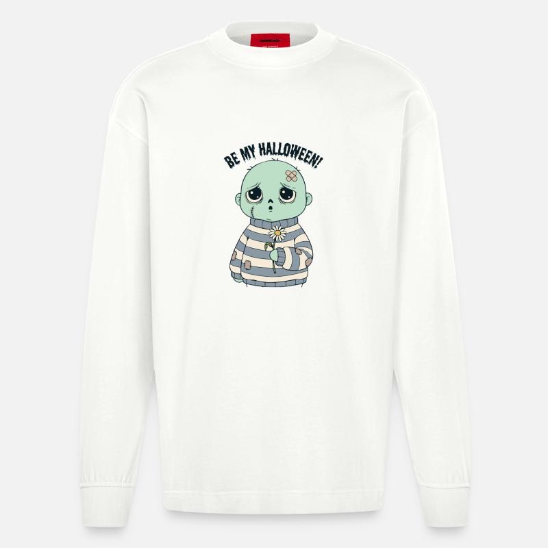 Entzückender Totenkopf im gestreiften Pullover - Heavyweight Oversized Organic Langarmshirt Made in EU - OFF WHITE