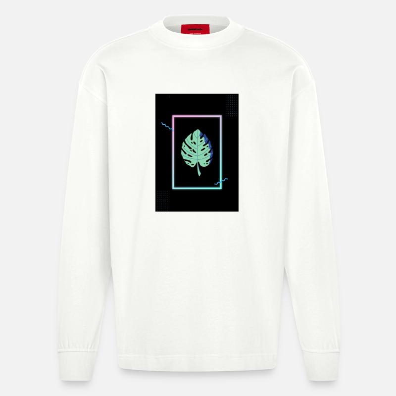 Monstera Neon Frame - Heavyweight Oversized Organic Langarmshirt Made in EU - OFF WHITE