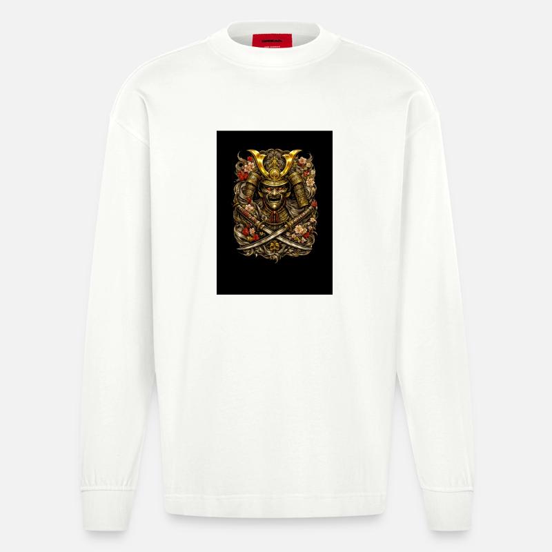 Samurai-Blütenhelm - Heavyweight Oversized Organic Langarmshirt Made in EU - OFF WHITE