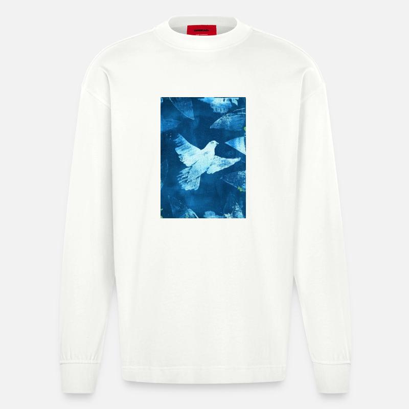 Blau Taube Friedensvisual - Heavyweight Oversized Organic Langarmshirt Made in EU - OFF WHITE