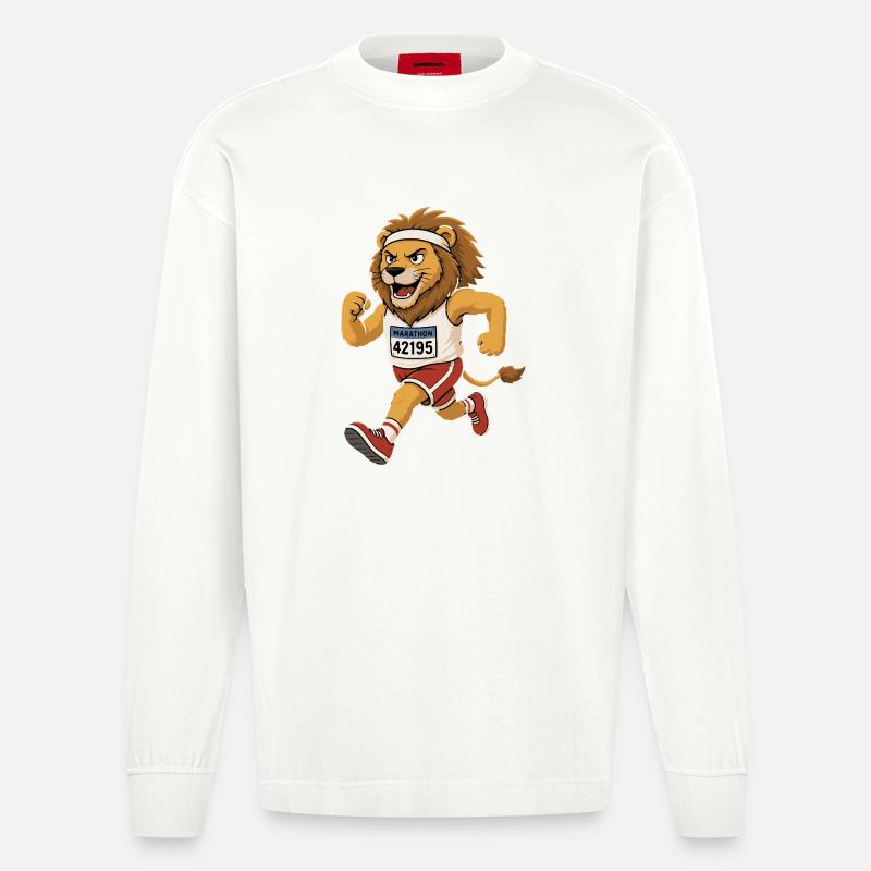 Lion courant dans le style comic - Manches longues bio épais oversize fabriqué en UE - OFF WHITE