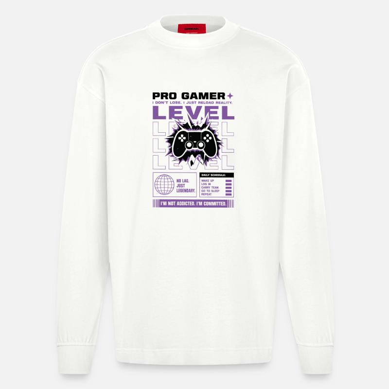 Pro Gamer Level Up Controller Design - Heavyweight Oversized Organic Langarmshirt Made in EU - OFF WHITE
