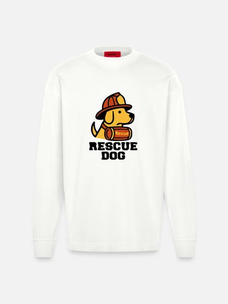 Fire Dog Rescue Dog Logo - Heavyweight Oversized Organic Longsleeve Shirt Made in EU - OFF WHITE