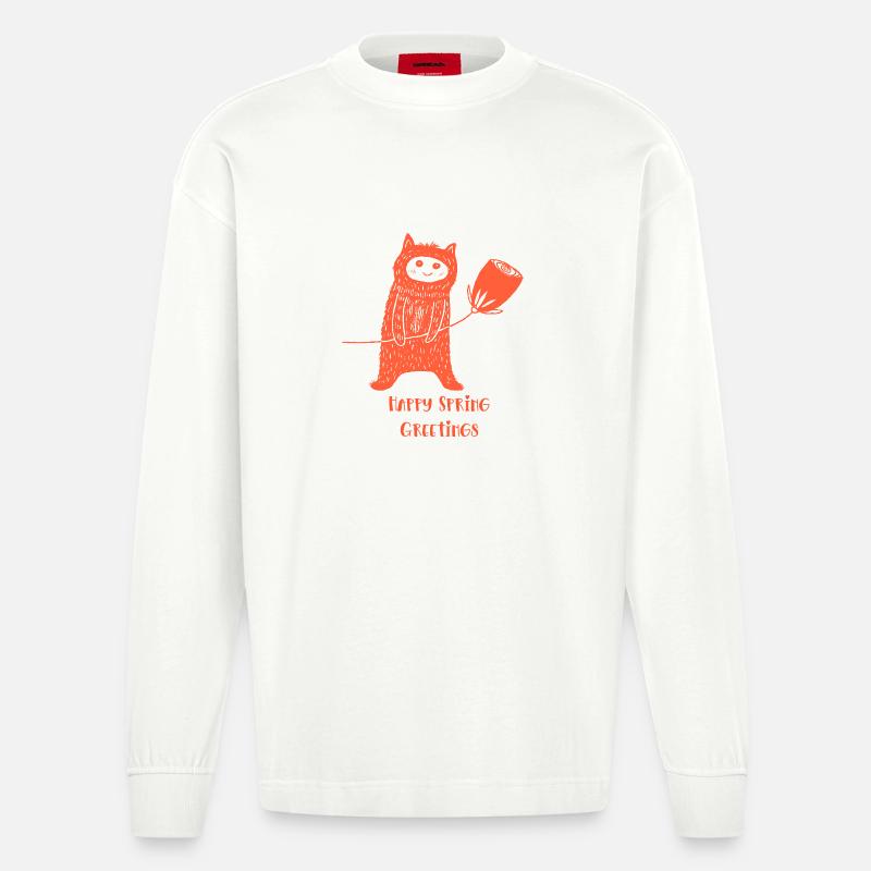 Chat avec fleur - Manches longues bio épais oversize fabriqué en UE - OFF WHITE