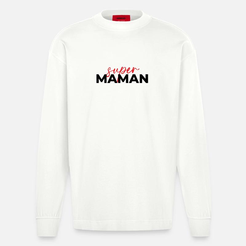 Super Maman Script Rouge sur Noir - Manches longues bio épais oversize fabriqué en UE - OFF WHITE