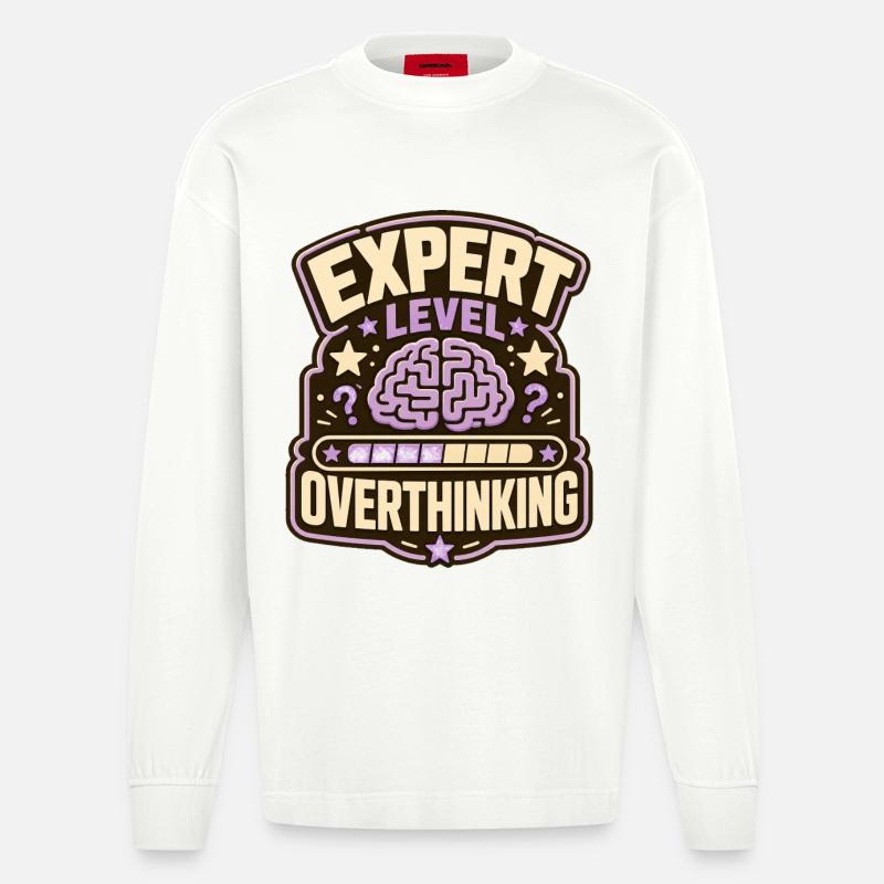 Expert Level Overthinking - Heavyweight Oversized Organic Langarmshirt Made in EU - OFF WHITE