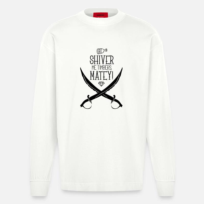 Illustration Featuring Pirate-Themed Design Swords - Manches longues bio épais oversize fabriqué en UE - OFF WHITE