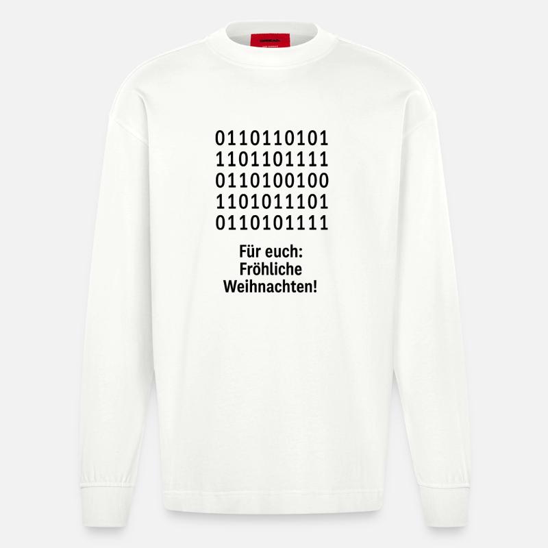 Weihnachtscode Binärmuster - Heavyweight Oversized Organic Langarmshirt Made in EU - OFF WHITE