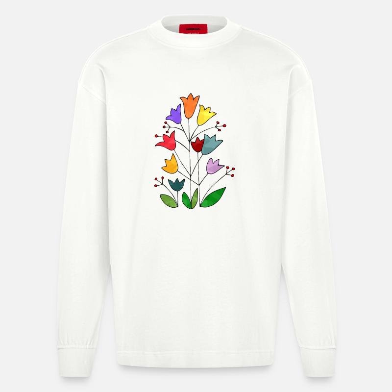 Blumen - Heavyweight Oversized Organic Langarmshirt Made in EU - OFF WHITE