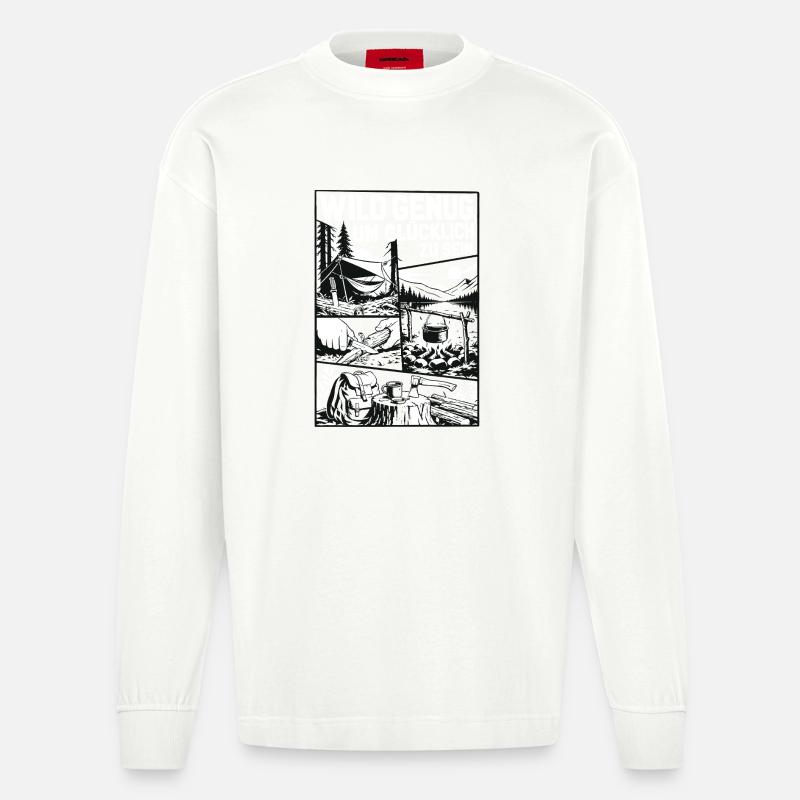 Wild Genug Camping Abenteuer - Heavyweight Oversized Organic Langarmshirt Made in EU - OFF WHITE