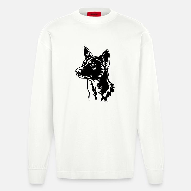 Basenji Kopf - Heavyweight Oversized Organic Langarmshirt Made in EU - OFF WHITE