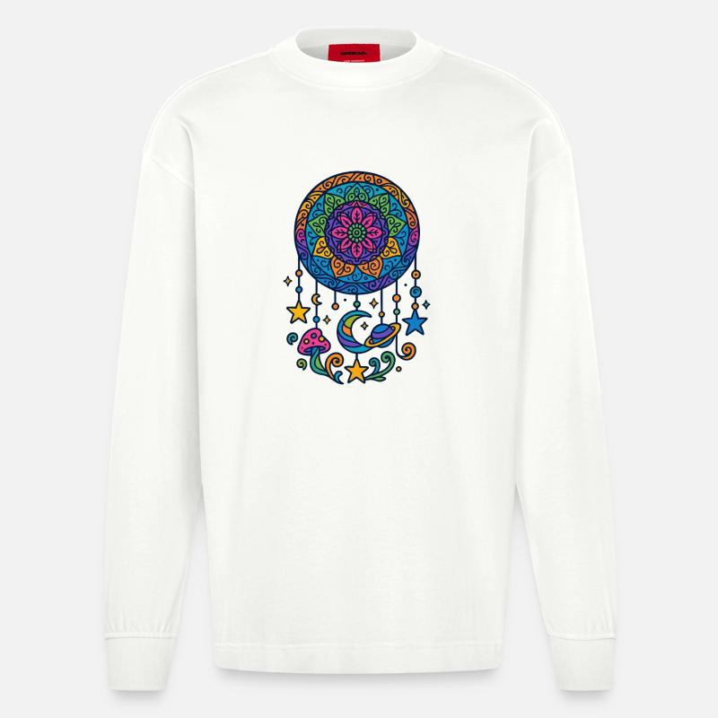 Psychedelischer Traumfänger im Universum - Heavyweight Oversized Organic Langarmshirt Made in EU - OFF WHITE