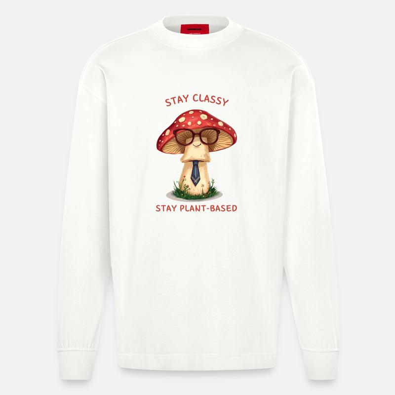 Stay Classy – Nostalgic Mushroom Design - Heavyweight Oversized Organic Langarmshirt Made in EU - OFF WHITE