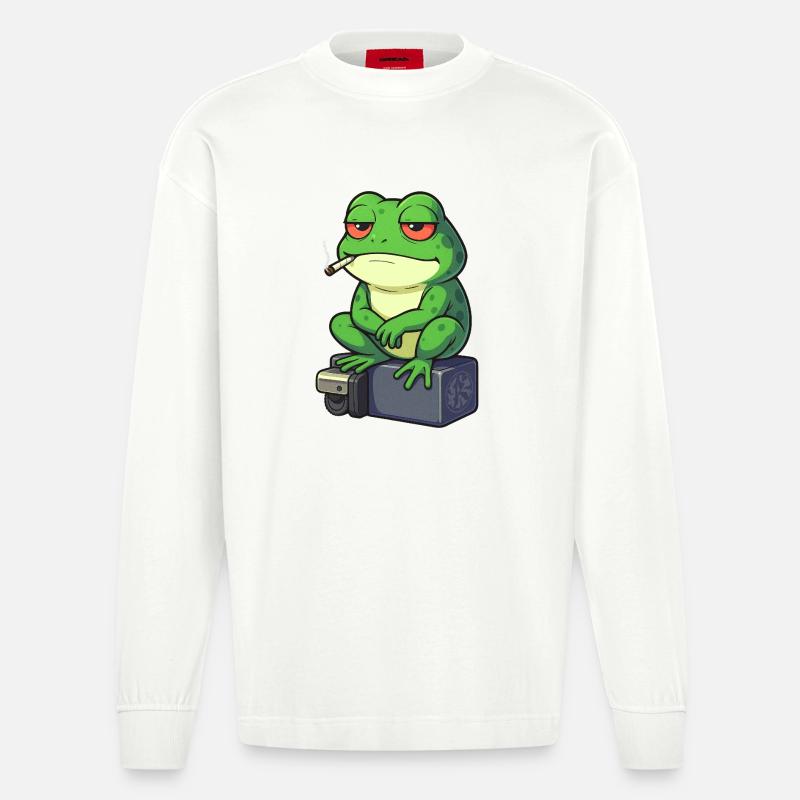 Frosch Entspann dich mit einer Zigarette - Heavyweight Oversized Organic Langarmshirt Made in EU - OFF WHITE