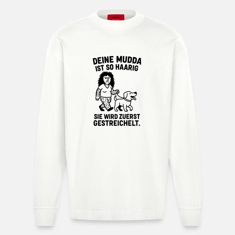 deine mutter haarig witz - Heavyweight Oversized Organic Langarmshirt Made in EU - OFF WHITE