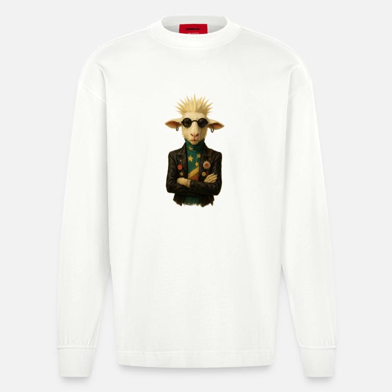Punkgoat mit Sternenband - Heavyweight Oversized Organic Langarmshirt Made in EU - OFF WHITE