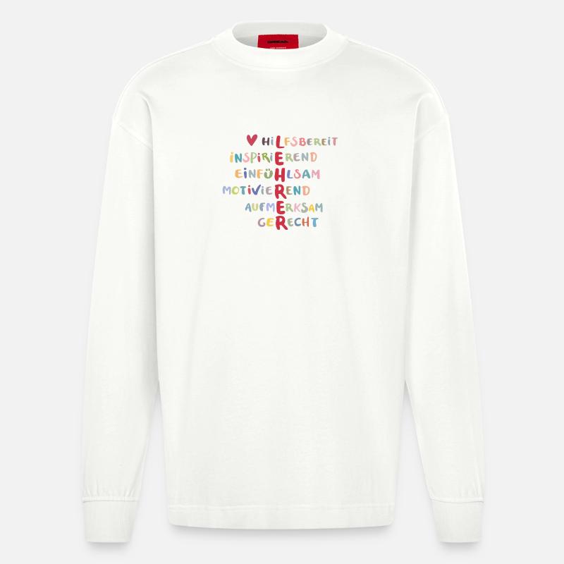 Farbenfrohe Werte Collage – Hilfsbereit - Heavyweight Oversized Organic Langarmshirt Made in EU - OFF WHITE