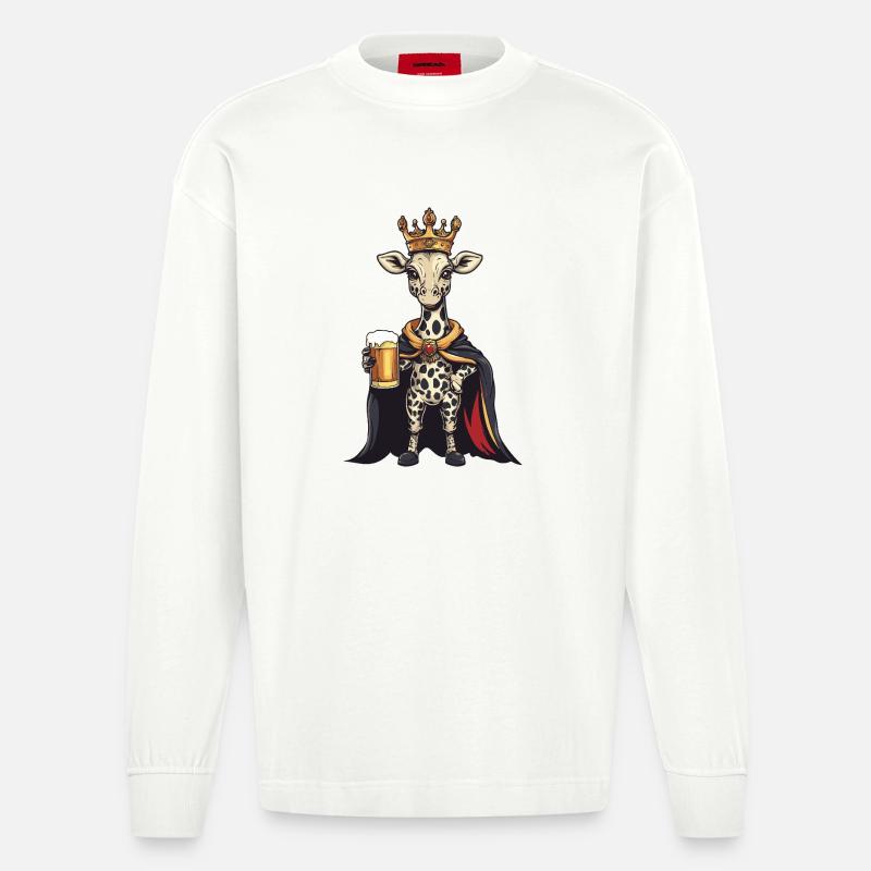 Giraffe Bier König - Heavyweight Oversized Organic Langarmshirt Made in EU - OFF WHITE
