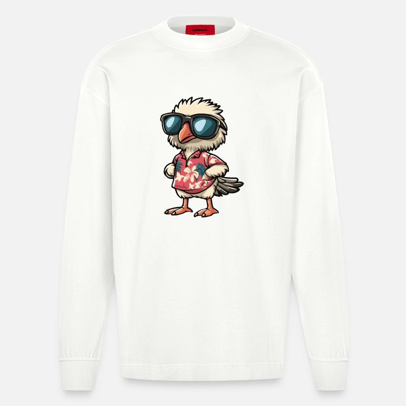 Strauß Comic Urlaub - Heavyweight Oversized Organic Langarmshirt Made in EU - OFF WHITE