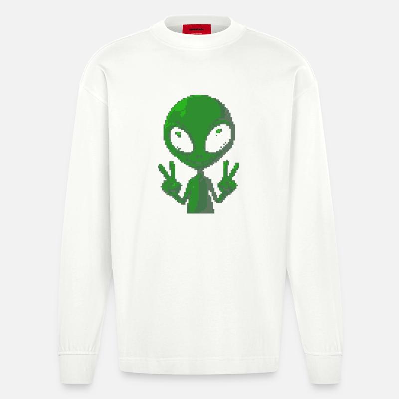 Signe de paix extraterrestre Pixel - Manches longues bio épais oversize fabriqué en UE - OFF WHITE