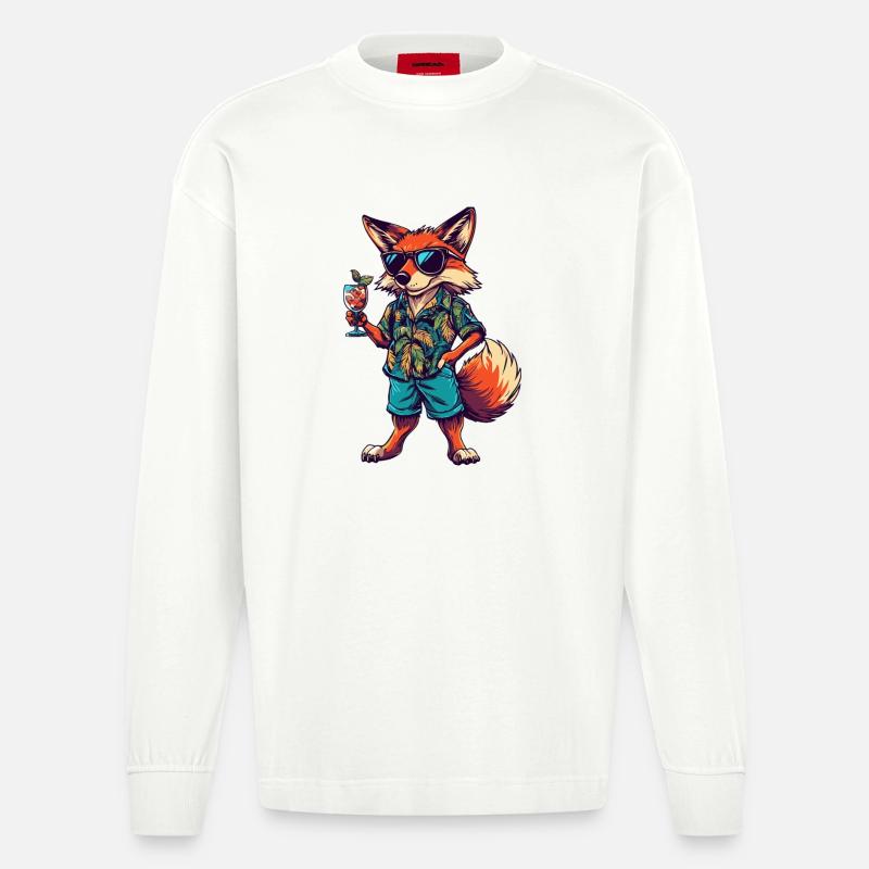 Fuchs Comic Sommer - Heavyweight Oversized Organic Langarmshirt Made in EU - OFF WHITE