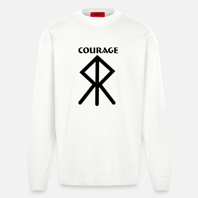Courage Wikingerrune mit Text COURAGE - Heavyweight Oversized Organic Langarmshirt Made in EU - OFF WHITE