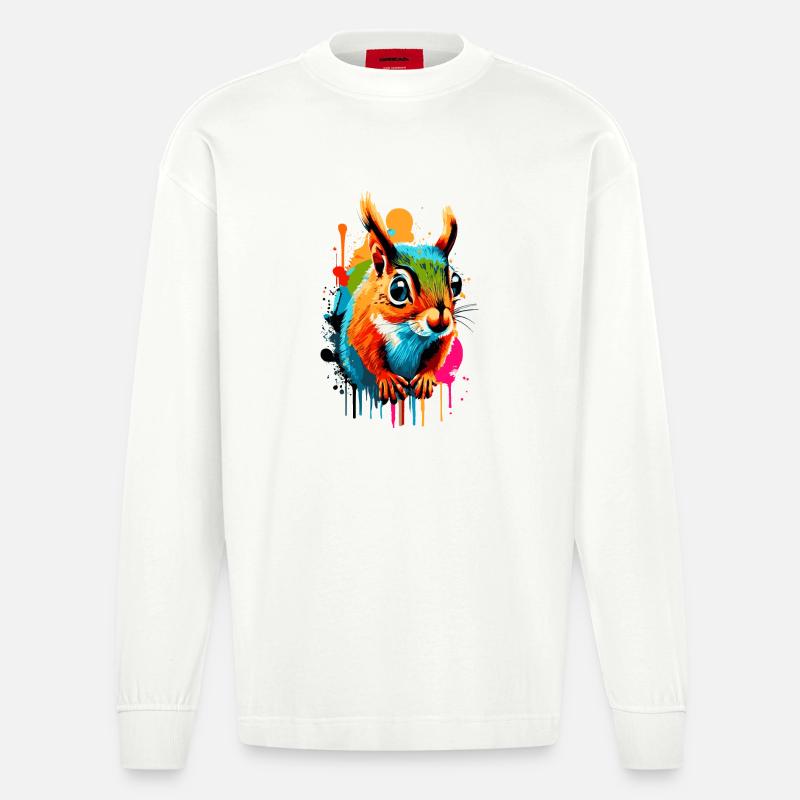 Eichhörnchen Sciurus - Squirrel Farbenfroh - Heavyweight Oversized Organic Langarmshirt Made in EU - OFF WHITE