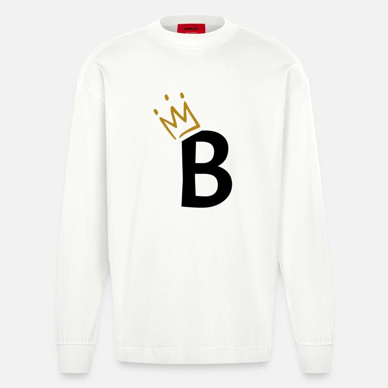 Lettre B - lettre initiale B - Manches longues bio épais oversize fabriqué en UE - OFF WHITE