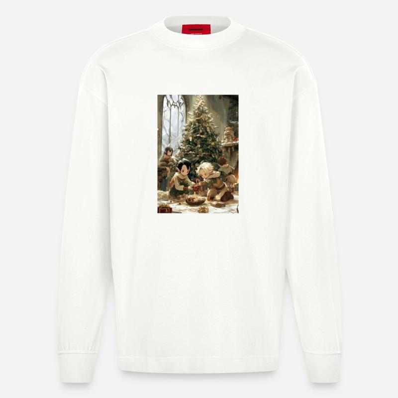 Kinder mit einem Feenbaum - Heavyweight Oversized Organic Langarmshirt Made in EU - OFF WHITE