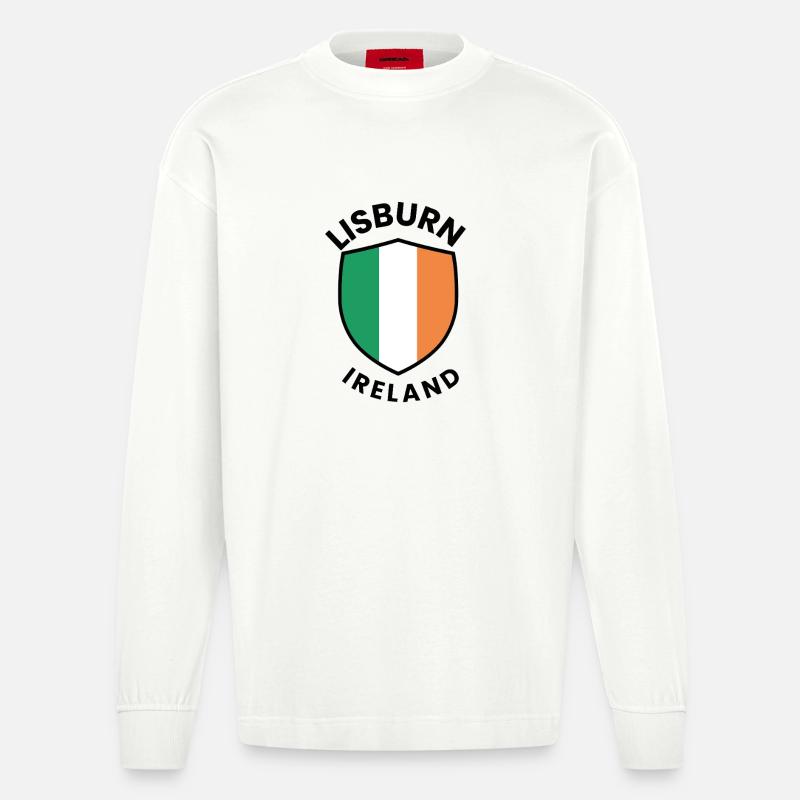 Lisburn-Flagge Irlands Schild - Heavyweight Oversized Organic Langarmshirt Made in EU - OFF WHITE
