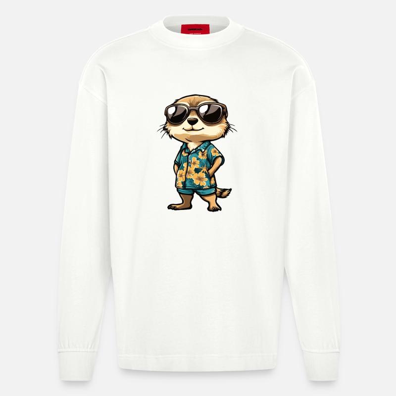 Erdmännchen Comic Urlaub - Heavyweight Oversized Organic Langarmshirt Made in EU - OFF WHITE