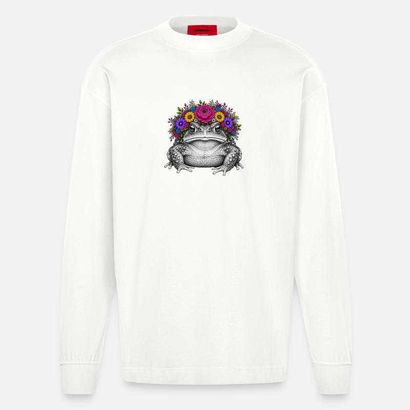 Crapaud avec couronne de fleurs - Manches longues bio épais oversize fabriqué en UE - OFF WHITE