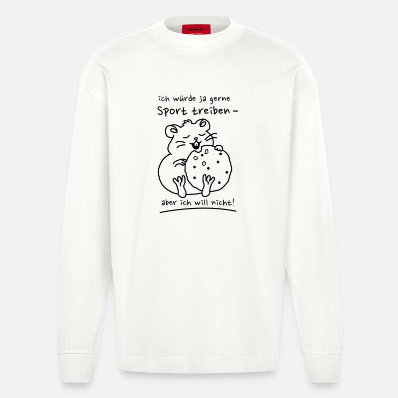 Hamster mit Keks - Heavyweight Oversized Organic Langarmshirt Made in EU - OFF WHITE