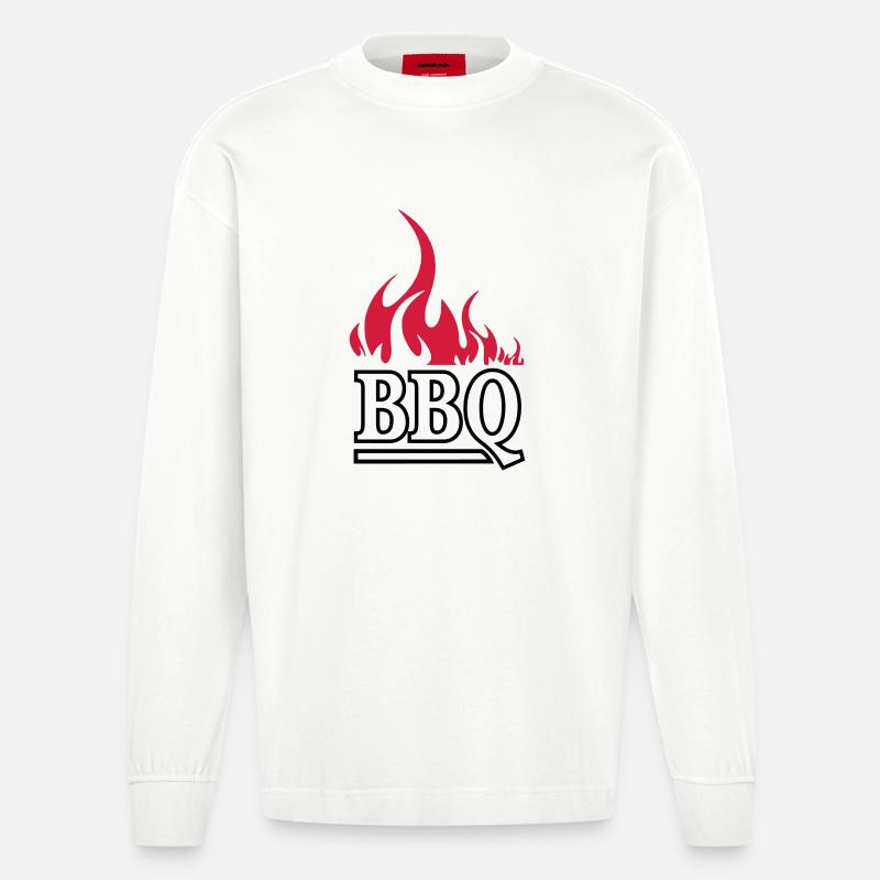 Flammenrot Barbeque BBQ - Heavyweight Oversized Organic Langarmshirt Made in EU - OFF WHITE