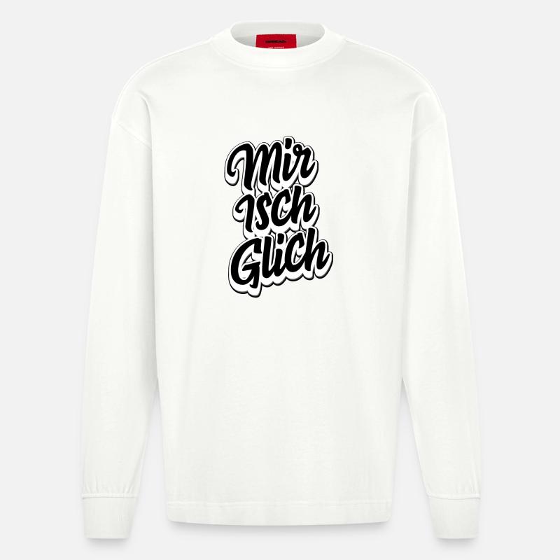Schweizerdeutsch Spruch - Mir isch glich - Heavyweight Oversized Organic Langarmshirt Made in EU - OFF WHITE
