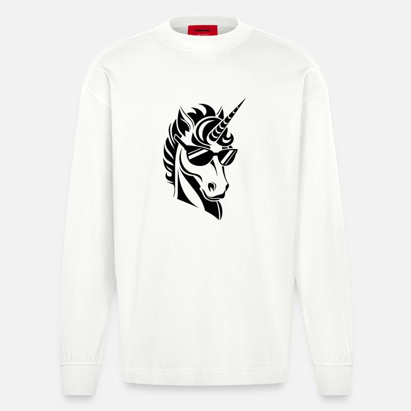 Einhorn mit Sonnenbrille Cool - Heavyweight Oversized Organic Langarmshirt Made in EU - OFF WHITE