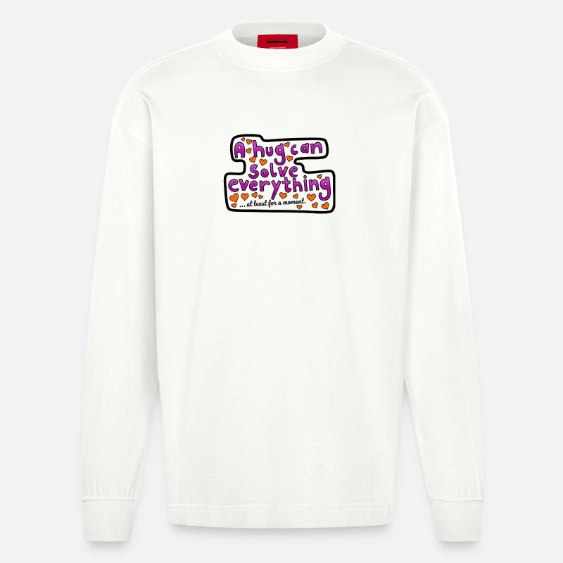 A hug can help - Heavyweight Oversized Organic Longsleeve Shirt Made in EU - OFF WHITE