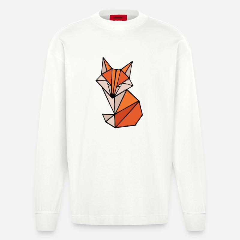 Fuchs Polygon Geometry Abstract Art Creative - Heavyweight Oversized Organic Longsleeve Shirt Made in EU - OFF WHITE