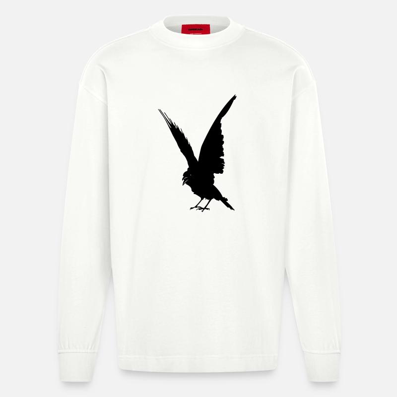 Schwarze Vogelkrähe oder Rabenschattenfigur - Heavyweight Oversized Organic Langarmshirt Made in EU - OFF WHITE