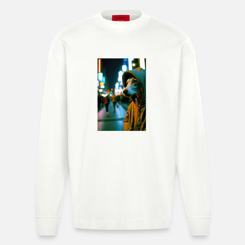 Cyrano auf der Straße 01 - Heavyweight Oversized Organic Langarmshirt Made in EU - OFF WHITE