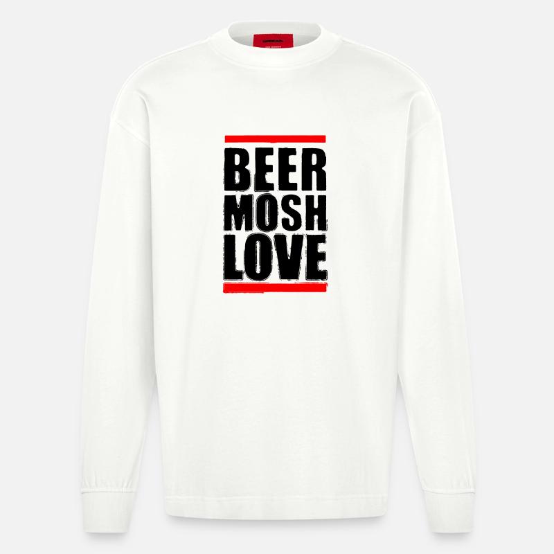 Bier Mosh Liebe Schwarzer Buchstabe - Heavyweight Oversized Organic Langarmshirt Made in EU - OFF WHITE