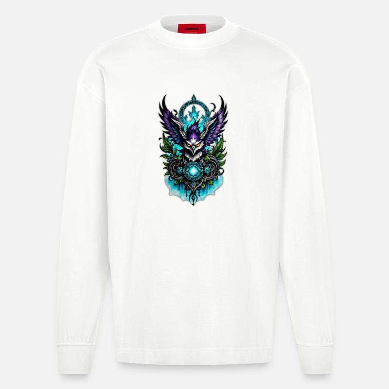 Hibou avec des éléments magiques. - Manches longues bio épais oversize fabriqué en UE - OFF WHITE