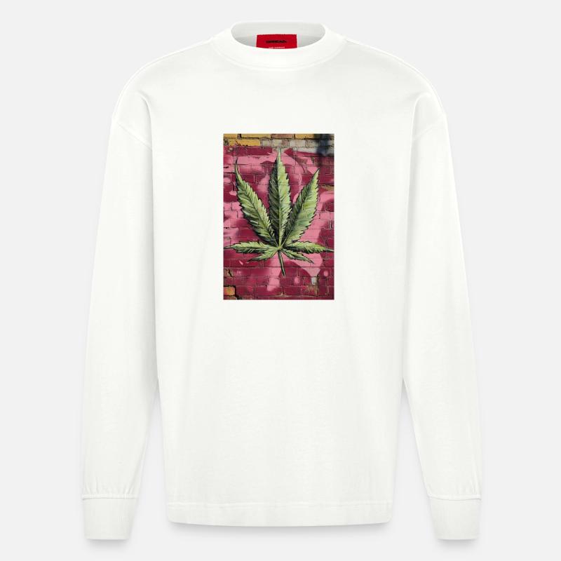 Graffiti Grasblatt auf Pinker Wand - Heavyweight Oversized Organic Langarmshirt Made in EU - OFF WHITE