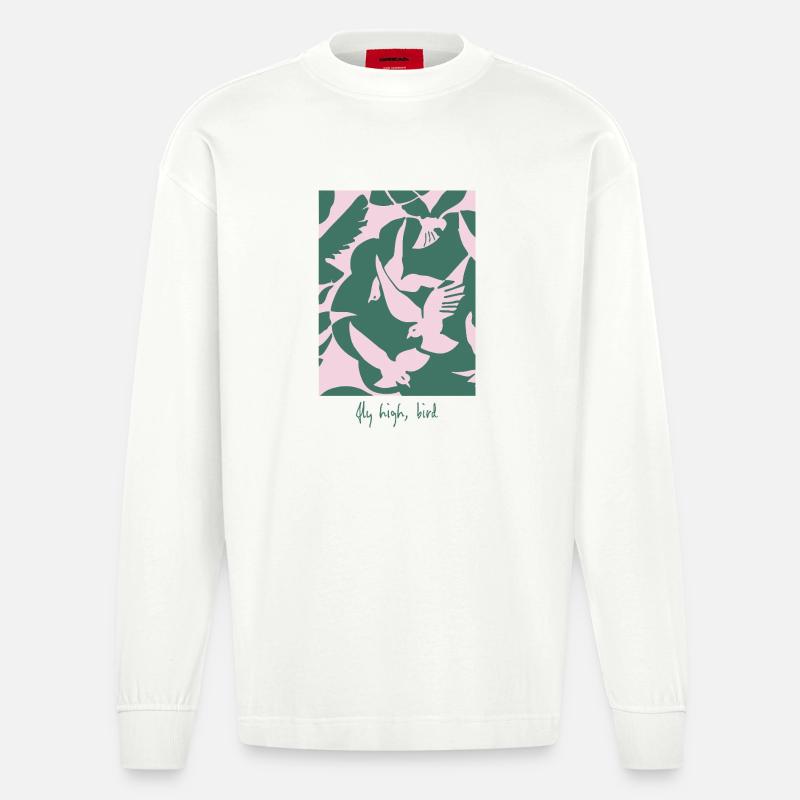 Fly High, Bird – Elegantes Vogel-Design - Heavyweight Oversized Organic Langarmshirt Made in EU - OFF WHITE