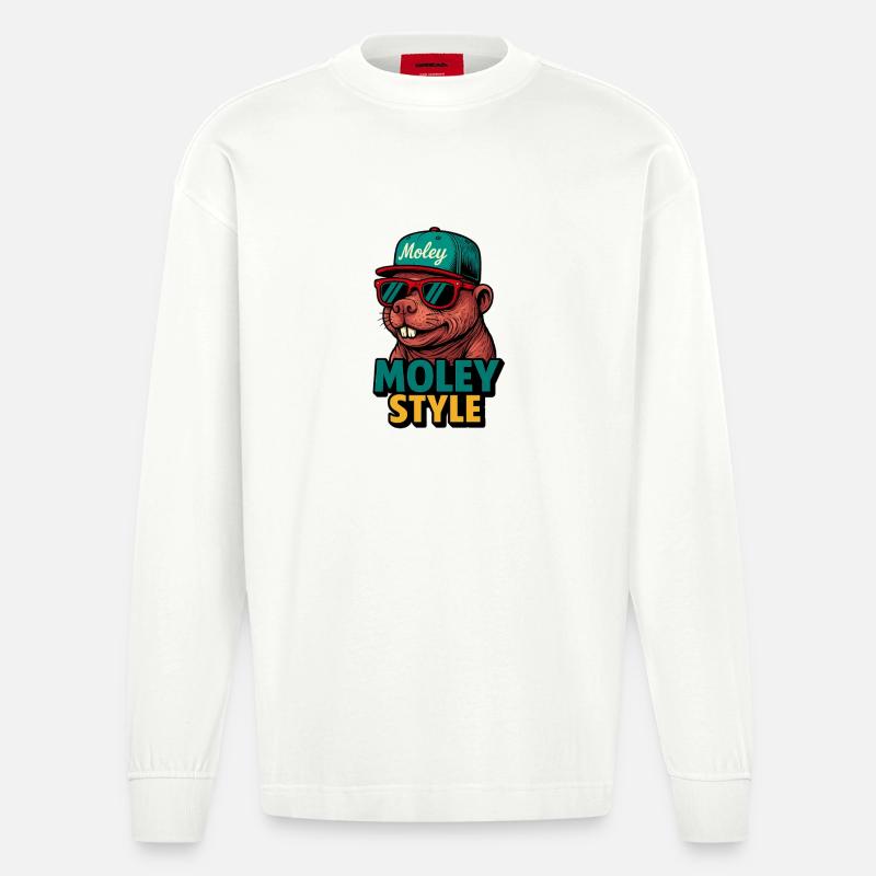 Moley Style Affe Retro Cap - Heavyweight Oversized Organic Langarmshirt Made in EU - OFF WHITE